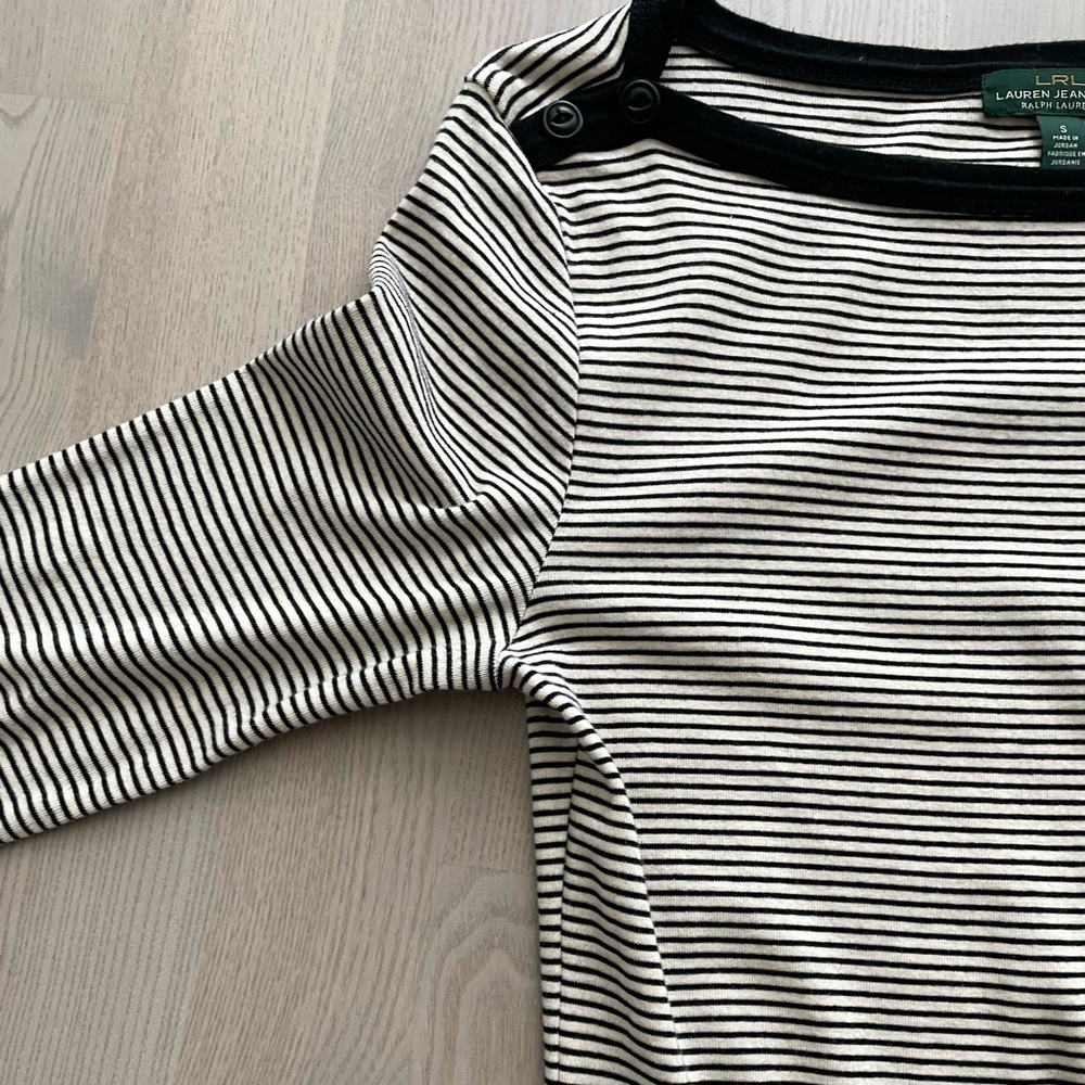 Ralph Lauren Boatneck Nautical Striped Style Jersey Dress w/ Asymmetrical Ruffle - Picture 5 of 5